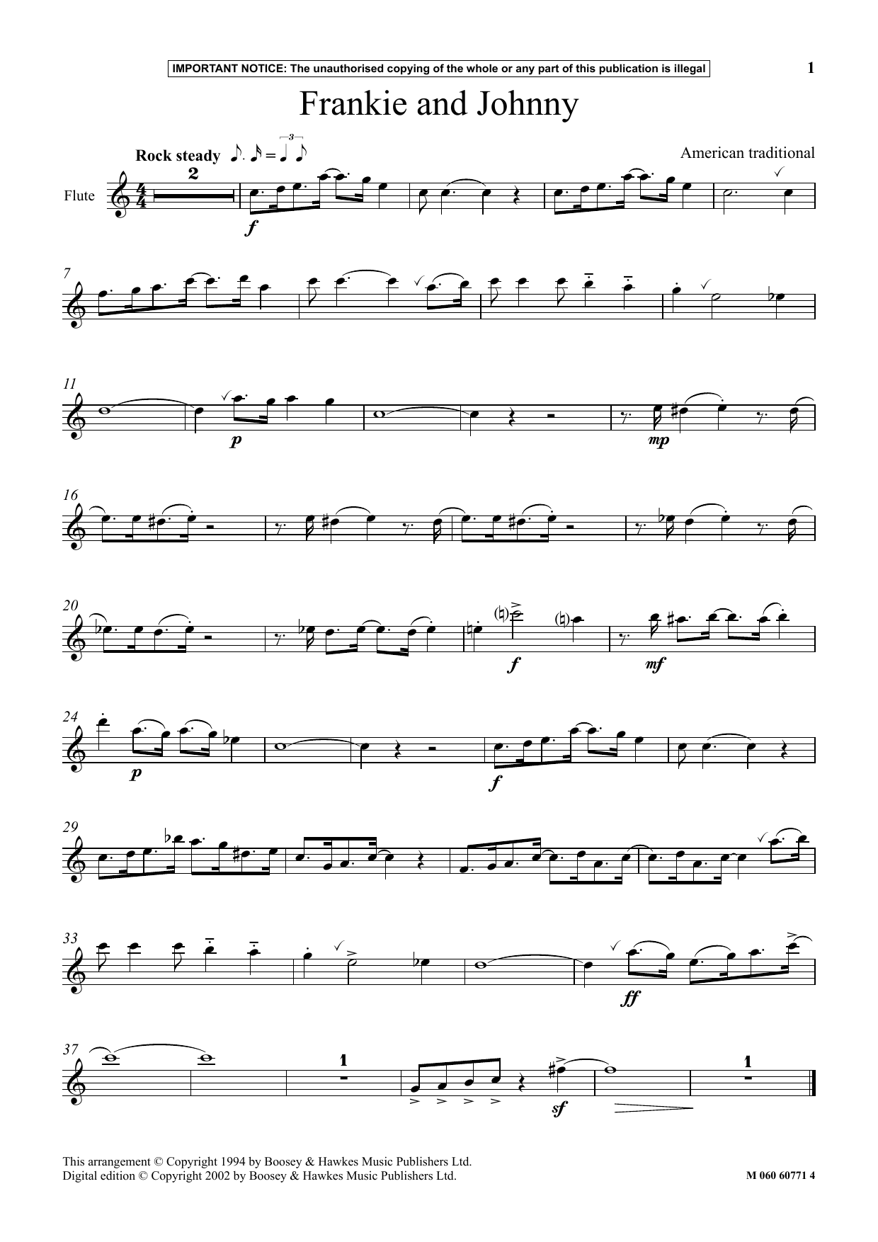 American Traditional Frankie And Johnny Sheet Music Notes & Chords for Instrumental Solo - Download or Print PDF