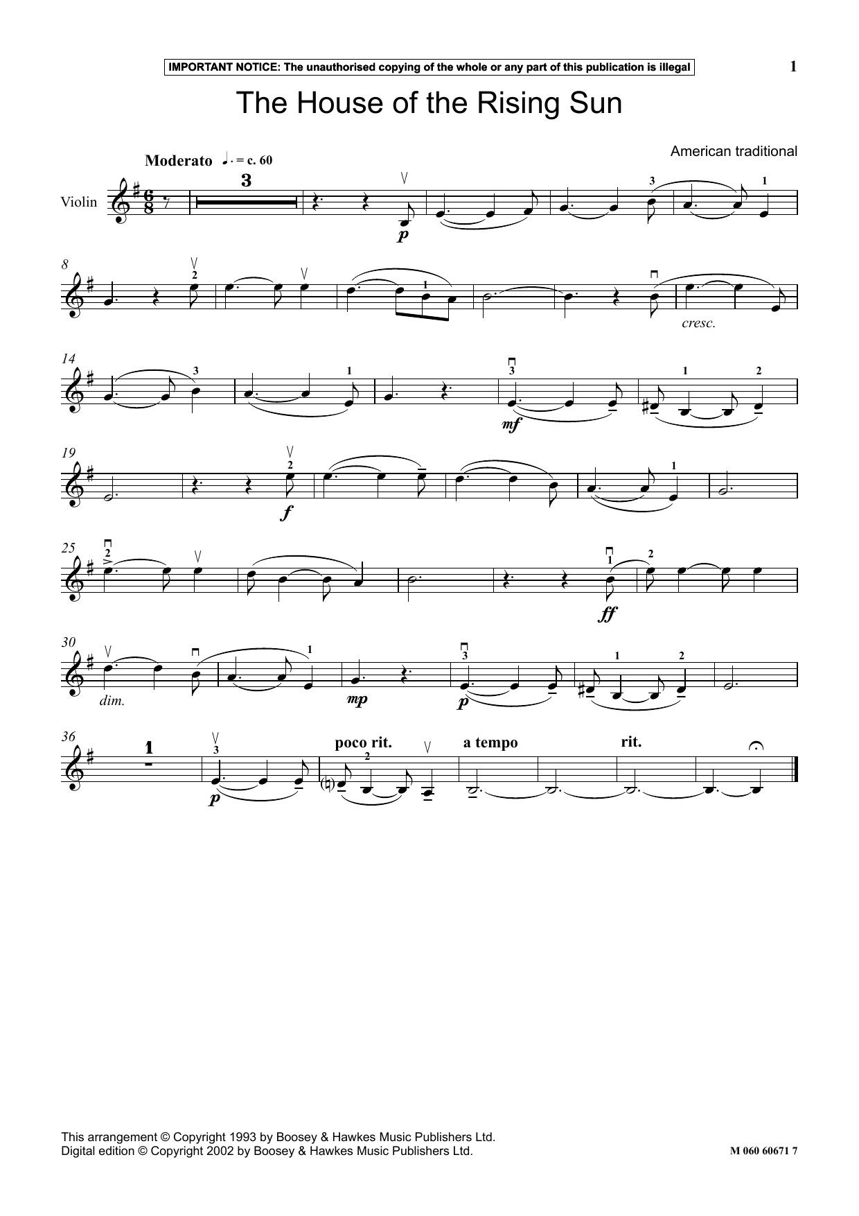 American Traditional The House Of The Rising Sun Sheet Music Notes & Chords for Instrumental Solo - Download or Print PDF