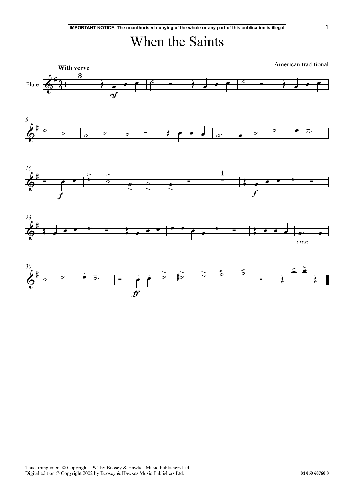 American Traditional When The Saints Go Marching In Sheet Music Notes & Chords for Instrumental Solo - Download or Print PDF