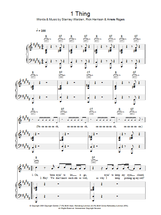 Amerie 1 Thing Sheet Music Notes & Chords for Piano, Vocal & Guitar - Download or Print PDF