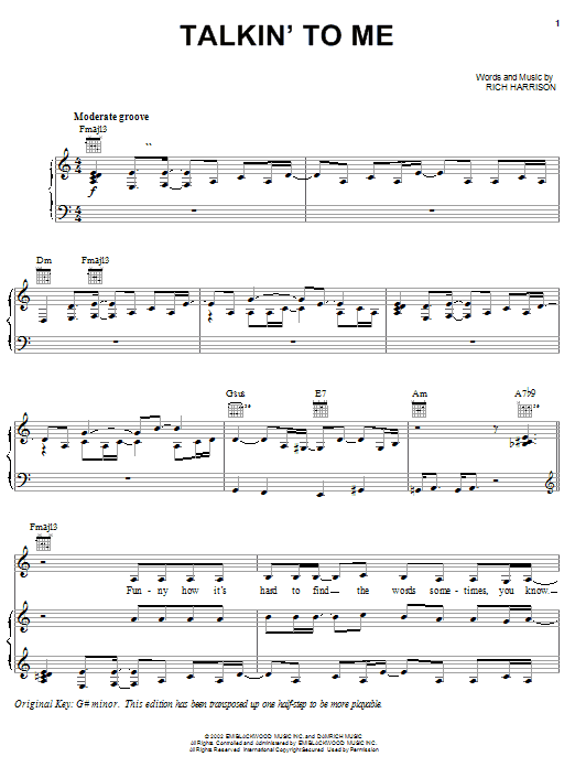 Amerie Talkin' To Me Sheet Music Notes & Chords for Piano, Vocal & Guitar (Right-Hand Melody) - Download or Print PDF Amerie Talkin' To Me Sheet Music Notes & Chords for Piano, Vocal & Guitar (Right-Hand Melody) - Download or Print PDF