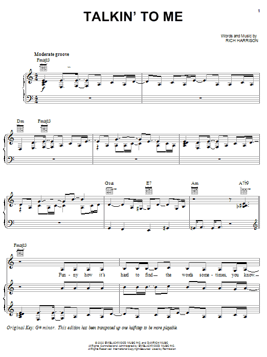 Amerie Talkin' To Me Sheet Music Notes & Chords for Piano, Vocal & Guitar (Right-Hand Melody) - Download or Print PDF