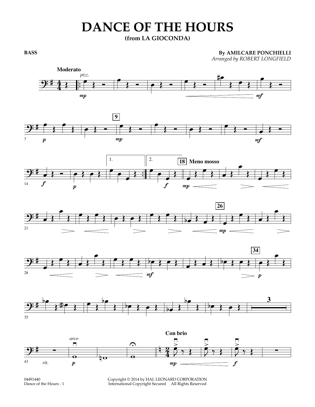 Amilcare Ponchielli Dance of the Hours (arr. Robert Longfield) - Bass Sheet Music Notes & Chords for Orchestra - Download or Print PDF