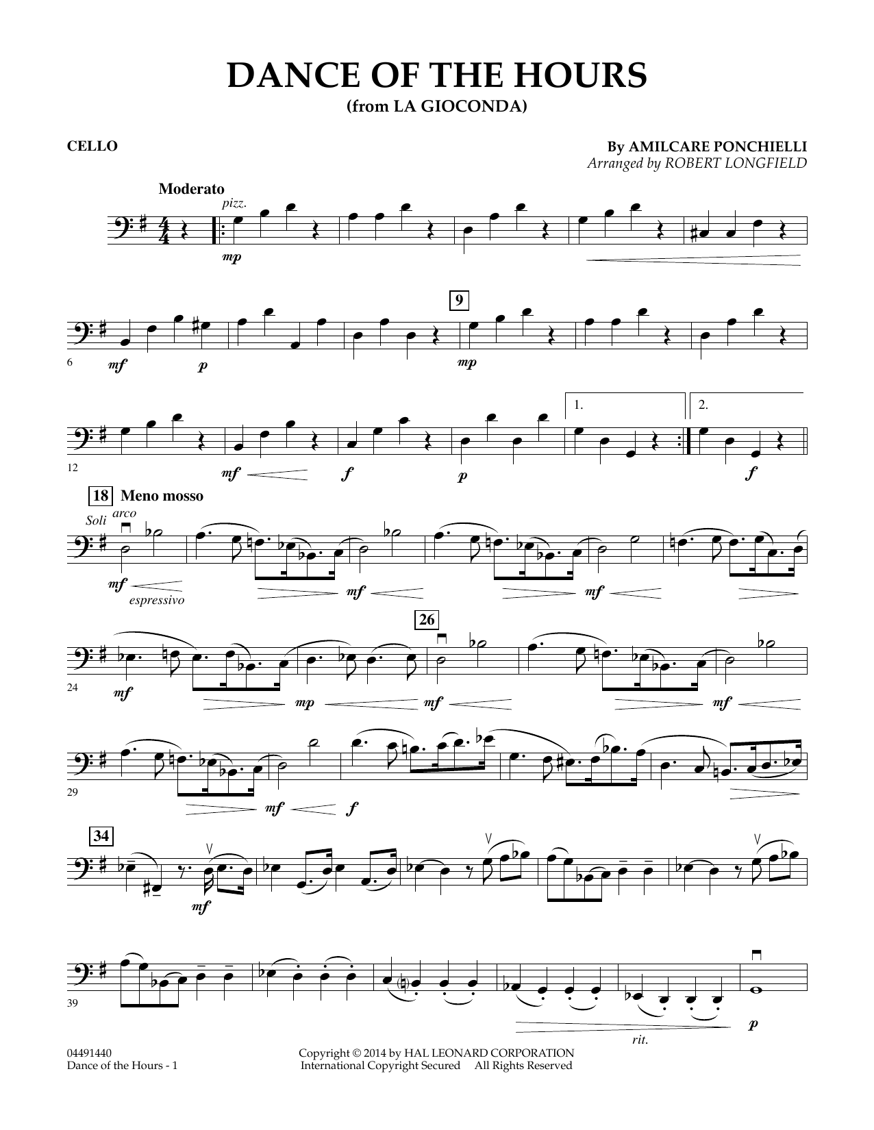 Amilcare Ponchielli Dance of the Hours (arr. Robert Longfield) - Cello Sheet Music Notes & Chords for Orchestra - Download or Print PDF
