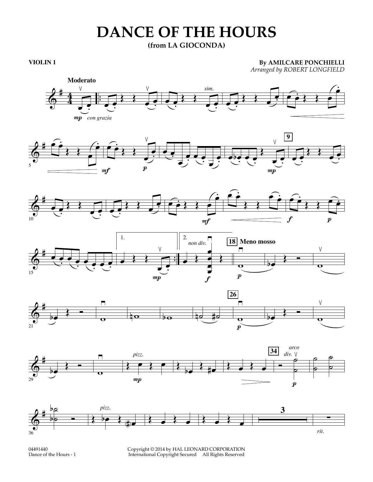 Amilcare Ponchielli Dance of the Hours (arr. Robert Longfield) - Violin 1 Sheet Music Notes & Chords for Orchestra - Download or Print PDF