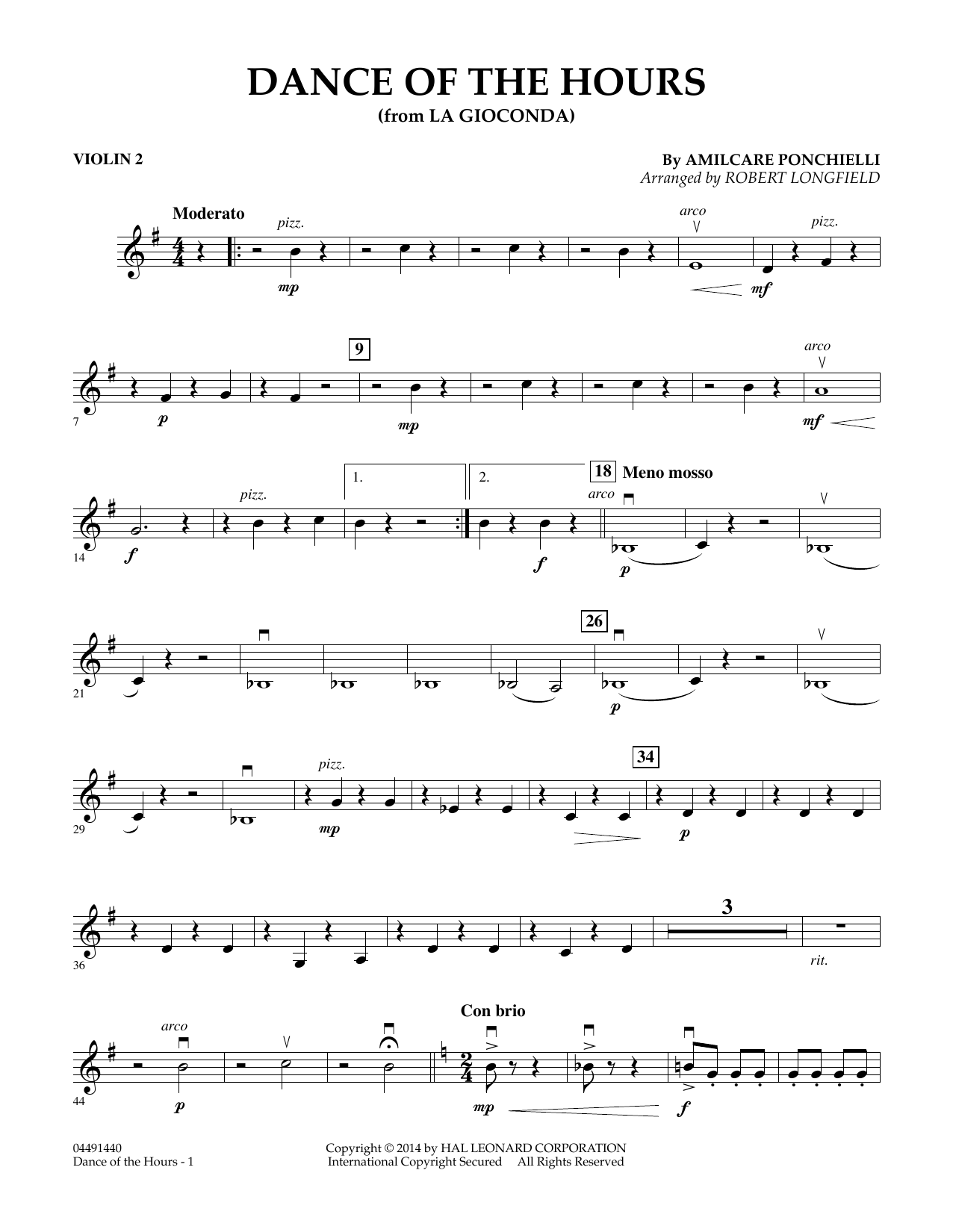Amilcare Ponchielli Dance of the Hours (arr. Robert Longfield) - Violin 2 Sheet Music Notes & Chords for Orchestra - Download or Print PDF