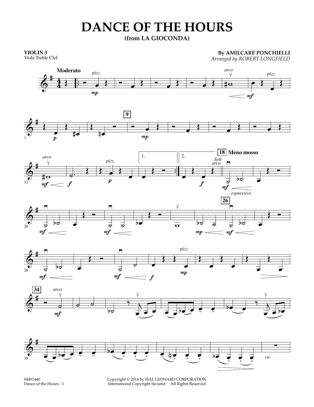 Amilcare Ponchielli Dance of the Hours (arr. Robert Longfield) - Violin 3 (Viola Treble Clef) Sheet Music Notes & Chords for Orchestra - Download or Print PDF