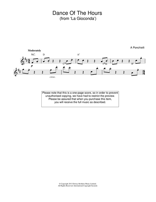Preview Amilcare Ponchielli Dance Of The Hours (from La Gioconda) Classical sheet music, notes and chords for Beginner Piano, SKU: 40089 Dance Of The Hours (from La Gioconda) sheet music