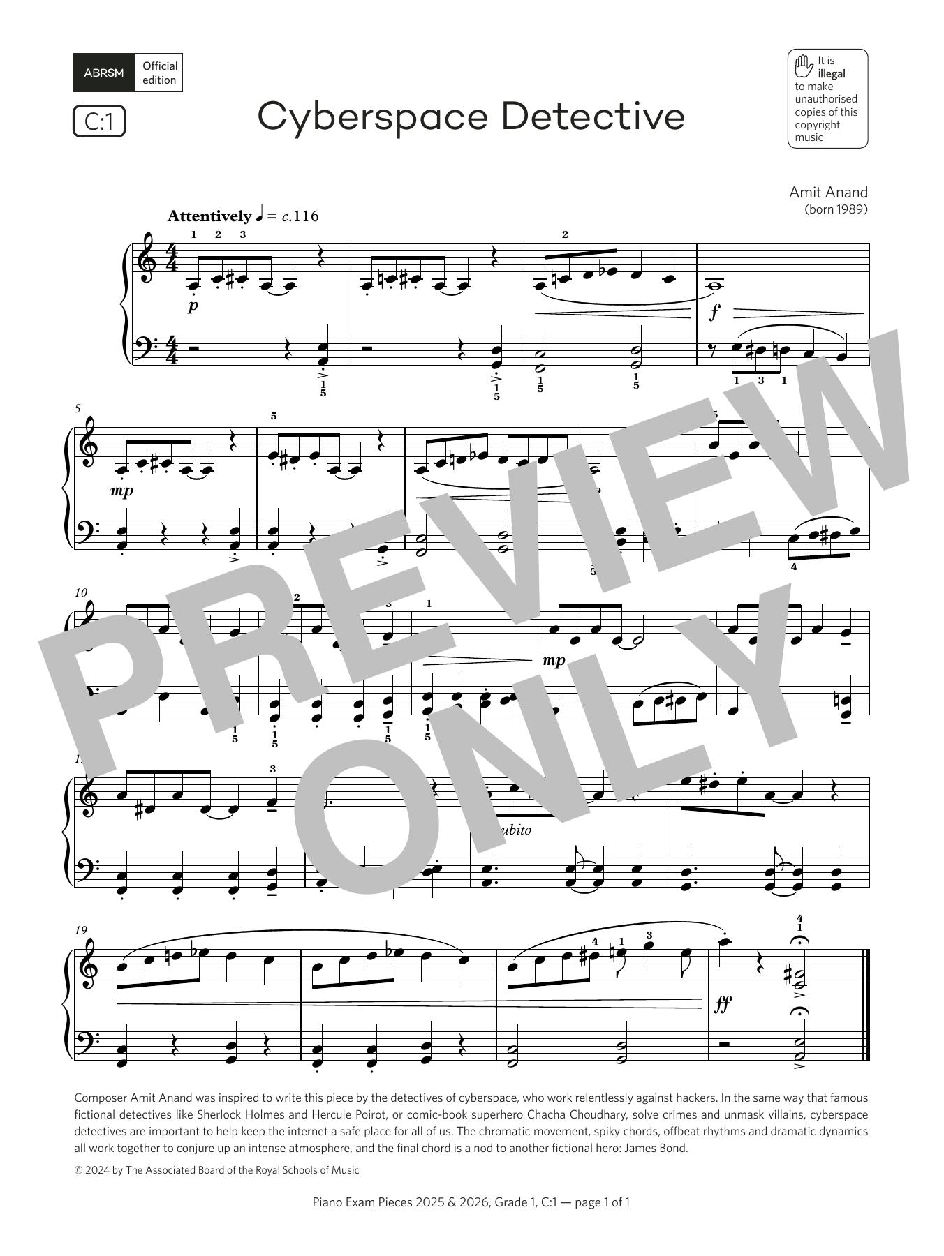 Amit Anand Cyberspace Detective (Grade 1, list C1, from the ABRSM Piano Syllabus 2025 & 2026) Sheet Music Notes & Chords for Piano Solo - Download or Print PDF