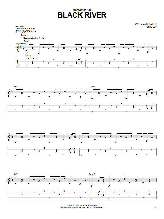 Amos Lee Black River Sheet Music Notes & Chords for Guitar Tab - Download or Print PDF