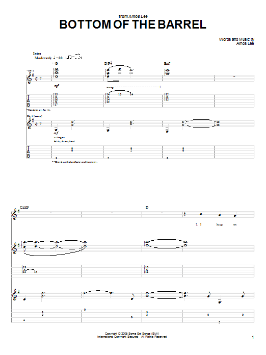 Amos Lee Bottom Of The Barrel Sheet Music Notes & Chords for Guitar Tab - Download or Print PDF Amos Lee Bottom Of The Barrel Sheet Music Notes & Chords for Guitar Tab - Download or Print PDF
