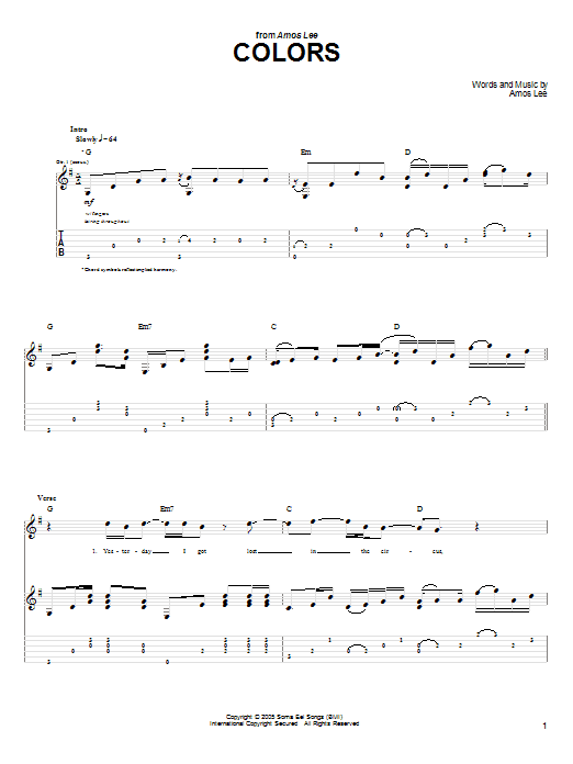 Amos Lee Colors Sheet Music Notes & Chords for Guitar Tab - Download or Print PDF Amos Lee Colors Sheet Music Notes & Chords for Guitar Tab - Download or Print PDF
