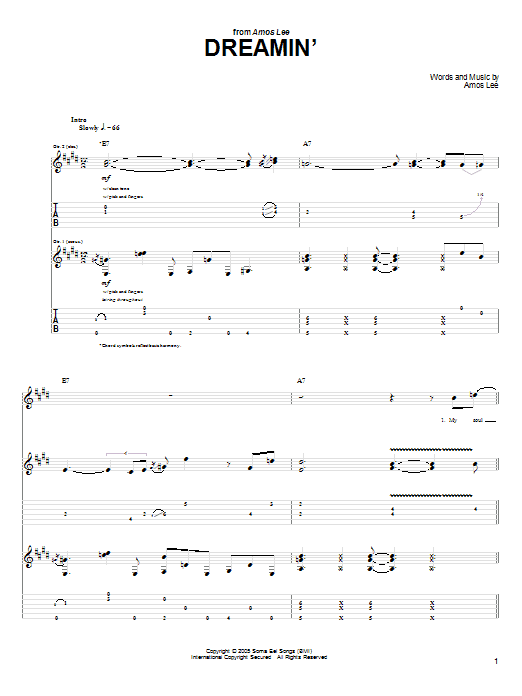 Amos Lee Dreamin' Sheet Music Notes & Chords for Guitar Tab - Download or Print PDF