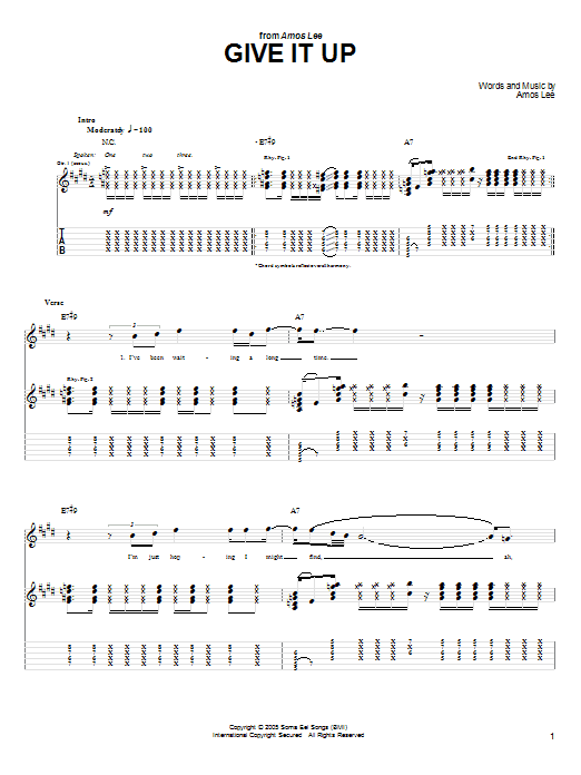 Amos Lee Give It Up Sheet Music Notes & Chords for Guitar Tab - Download or Print PDF Amos Lee Give It Up Sheet Music Notes & Chords for Guitar Tab - Download or Print PDF