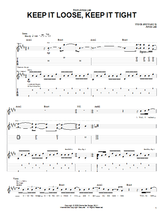 Amos Lee Keep It Loose, Keep It Tight Sheet Music Notes & Chords for Lyrics & Chords - Download or Print PDF