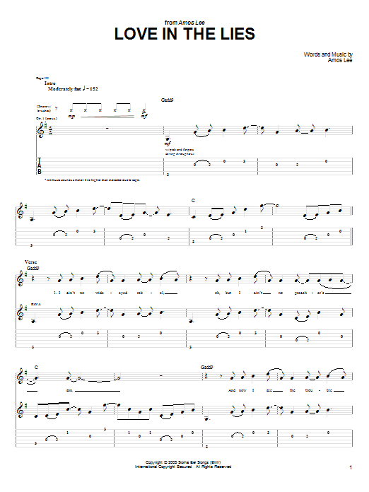 Amos Lee Love In The Lies Sheet Music Notes & Chords for Guitar Tab - Download or Print PDF