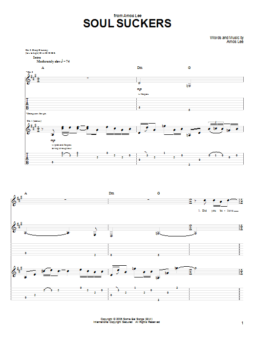 Amos Lee Soul Suckers Sheet Music Notes & Chords for Guitar Tab - Download or Print PDF