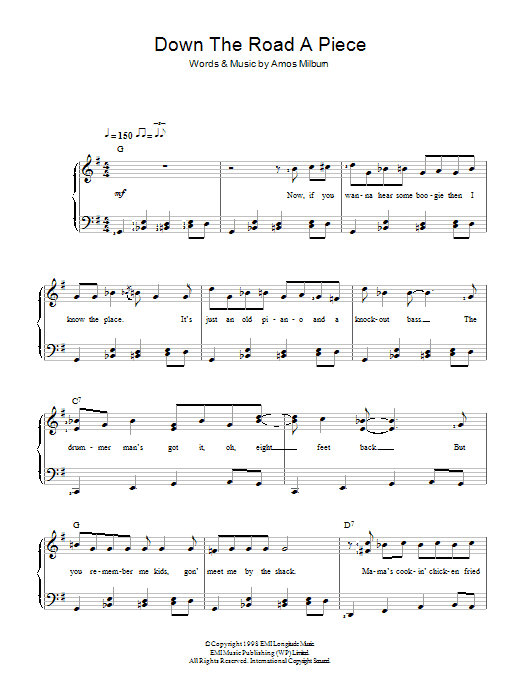 Amos Milburn Down The Road A Piece Sheet Music Notes & Chords for Beginner Piano - Download or Print PDF
