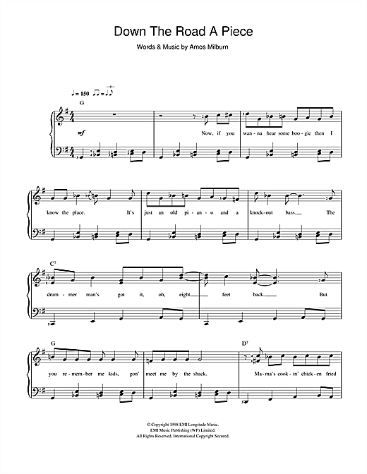 Amos Milburn Down The Road A Piece Sheet Music Notes & Chords for Beginner Piano - Download or Print PDF