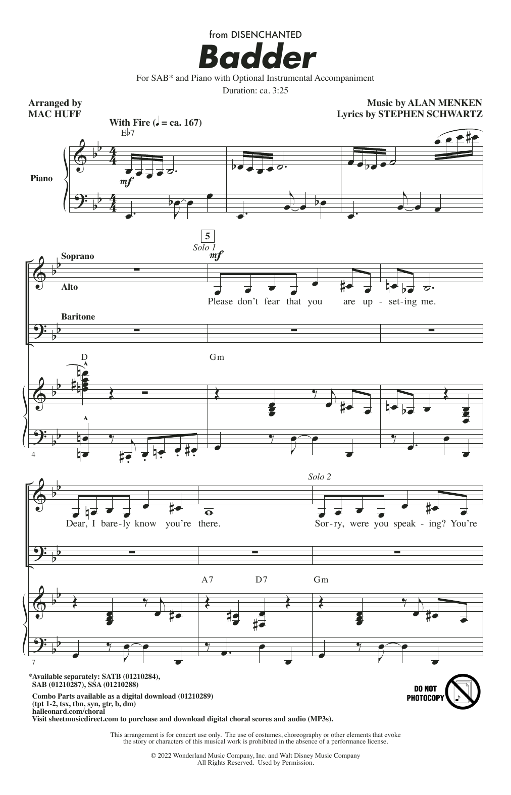 Amy Adams and Maya Rudolph Badder (from Disenchanted) (arr. Mac Huff) Sheet Music Notes & Chords for SAB Choir - Download or Print PDF