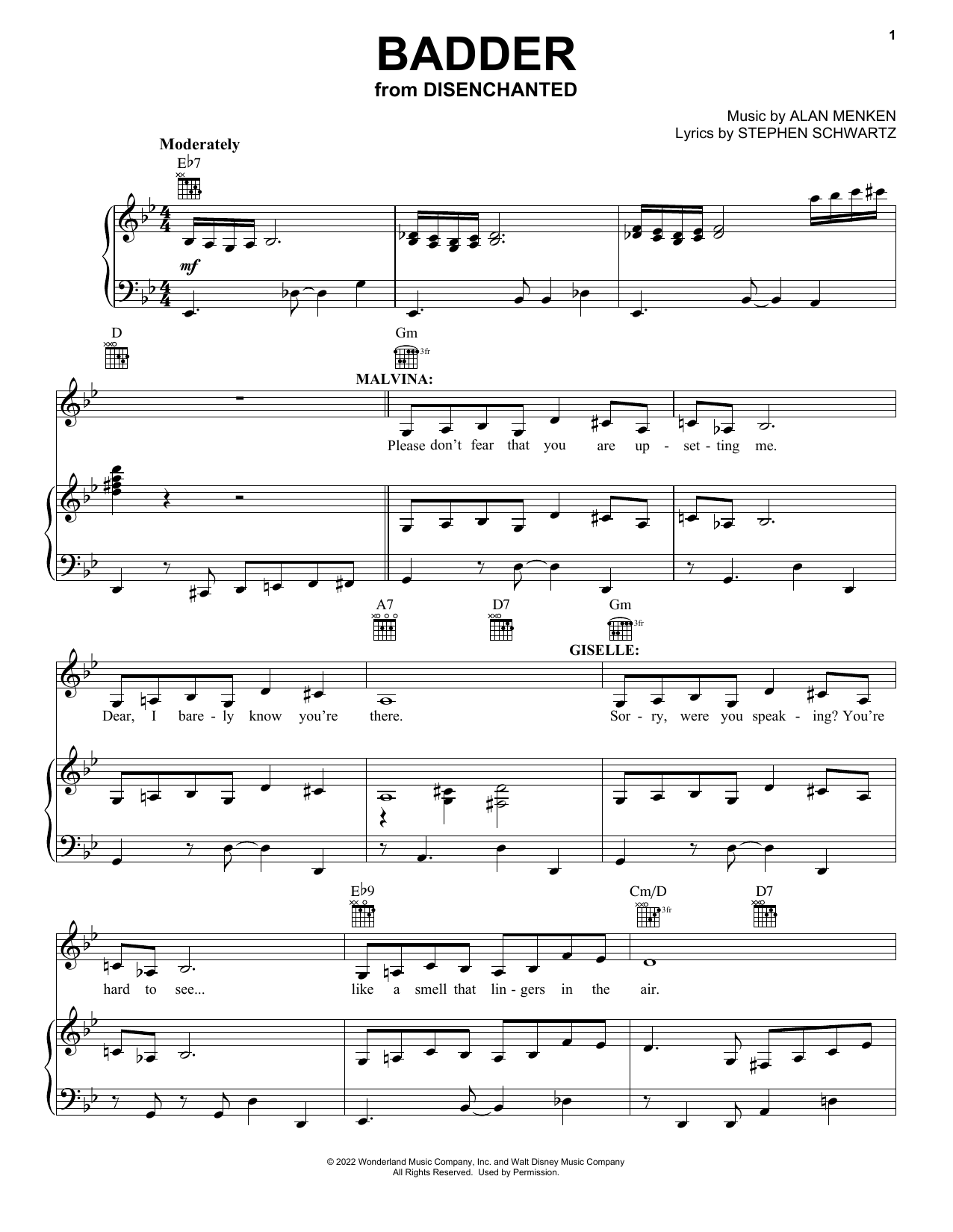 Amy Adams and Maya Rudolph Badder (from Disenchanted) Sheet Music Notes & Chords for Piano, Vocal & Guitar Chords (Right-Hand Melody) - Download or Print PDF