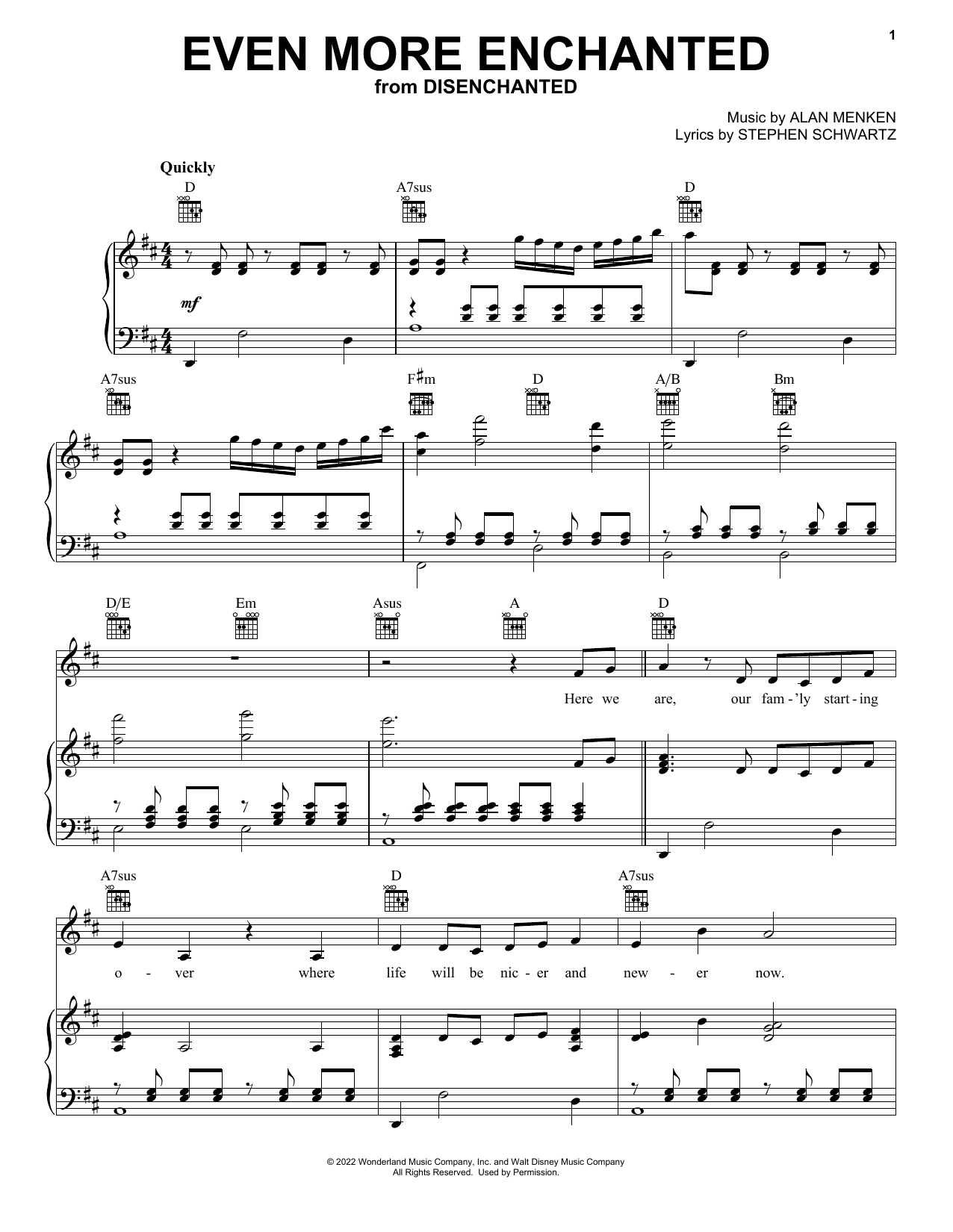 Amy Adams Even More Enchanted (from Disenchanted) Sheet Music Notes & Chords for Piano, Vocal & Guitar Chords (Right-Hand Melody) - Download or Print PDF