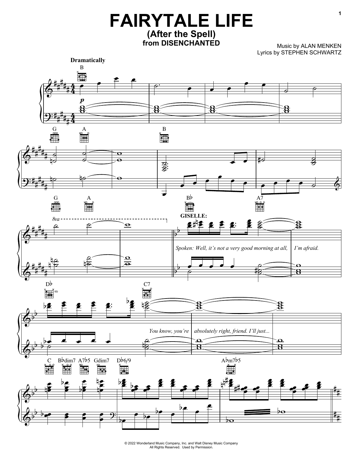 Amy Adams, Gabriella Baldacchino and Patrick Dempsey Fairytale Life (After The Spell) (from Disenchanted) Sheet Music Notes & Chords for Piano, Vocal & Guitar Chords (Right-Hand Melody) - Download or Print PDF