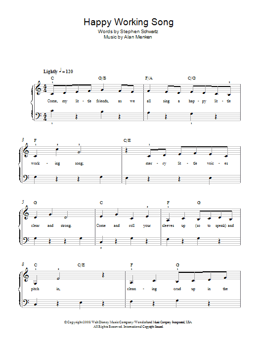 Alan Menken Happy Working Song sheet music notes and chords. Download Printable PDF.