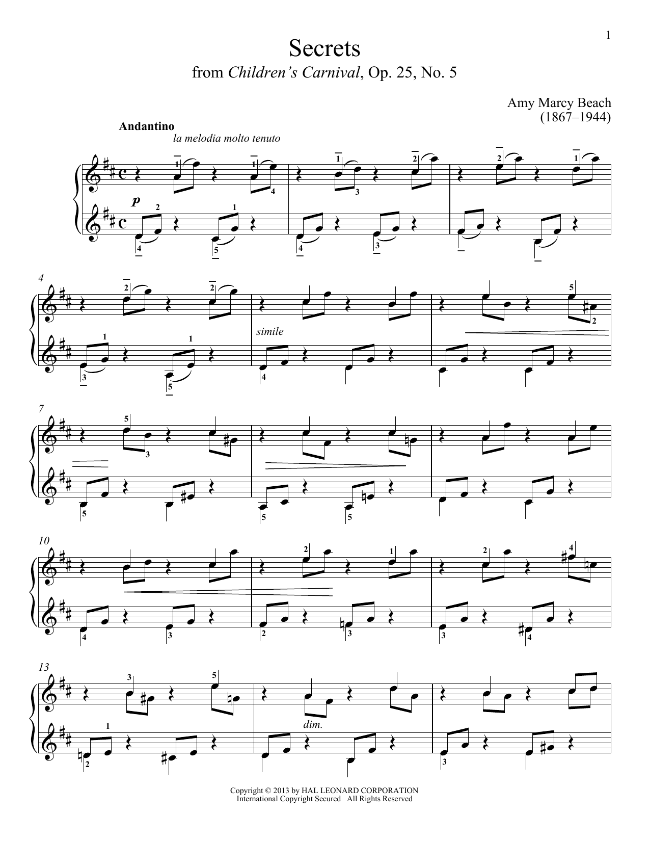 Gail Smith Secrets Sheet Music Notes & Chords for Piano - Download or Print PDF