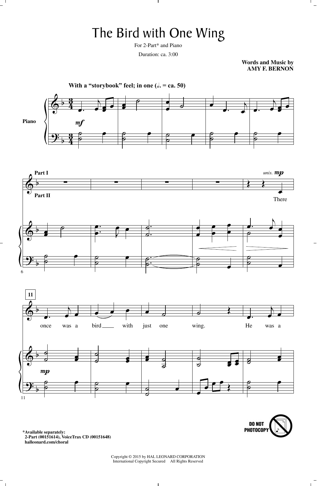 Amy Bernon The Bird With One Wing Sheet Music Notes & Chords for 2-Part Choir - Download or Print PDF