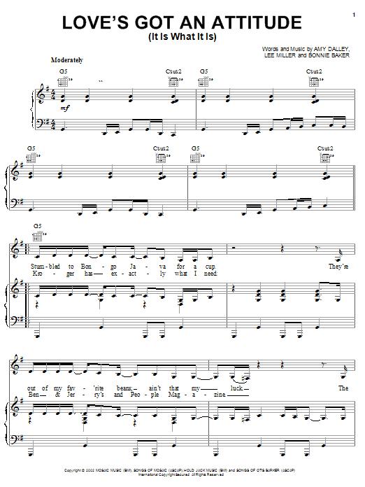 Amy Dalley Love's Got An Attitude (It Is What It Is) Sheet Music Notes & Chords for Piano, Vocal & Guitar (Right-Hand Melody) - Download or Print PDF