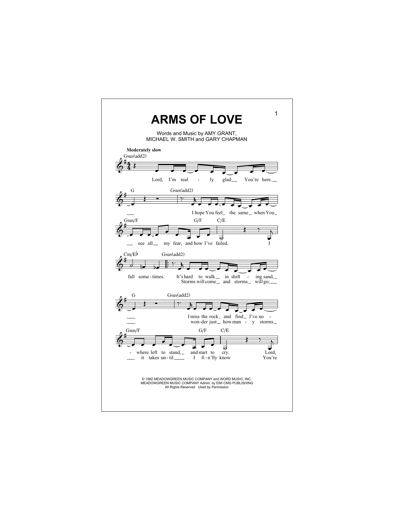 Amy Grant Arms Of Love Sheet Music Notes & Chords for Piano, Vocal & Guitar Chords (Right-Hand Melody) - Download or Print PDF