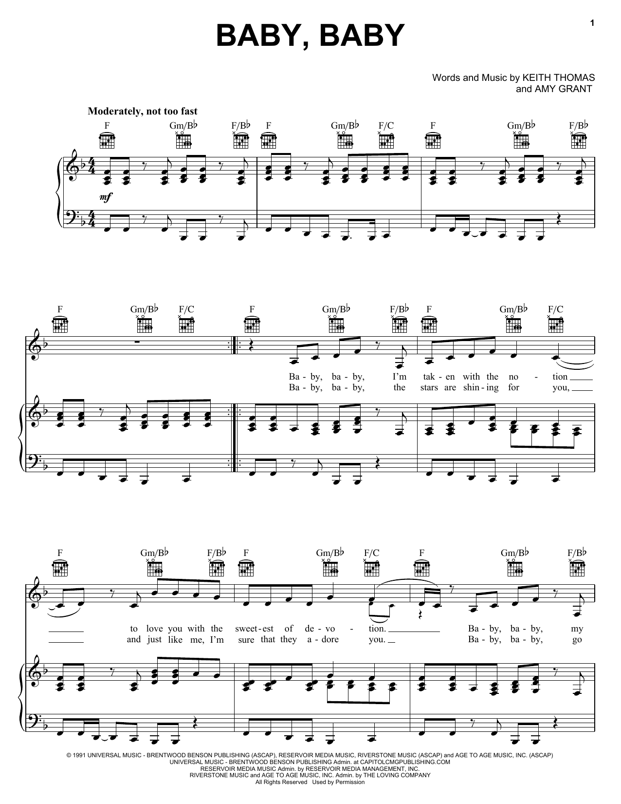 Amy Grant Baby Baby Sheet Music Notes & Chords for Piano, Vocal & Guitar (Right-Hand Melody) - Download or Print PDF