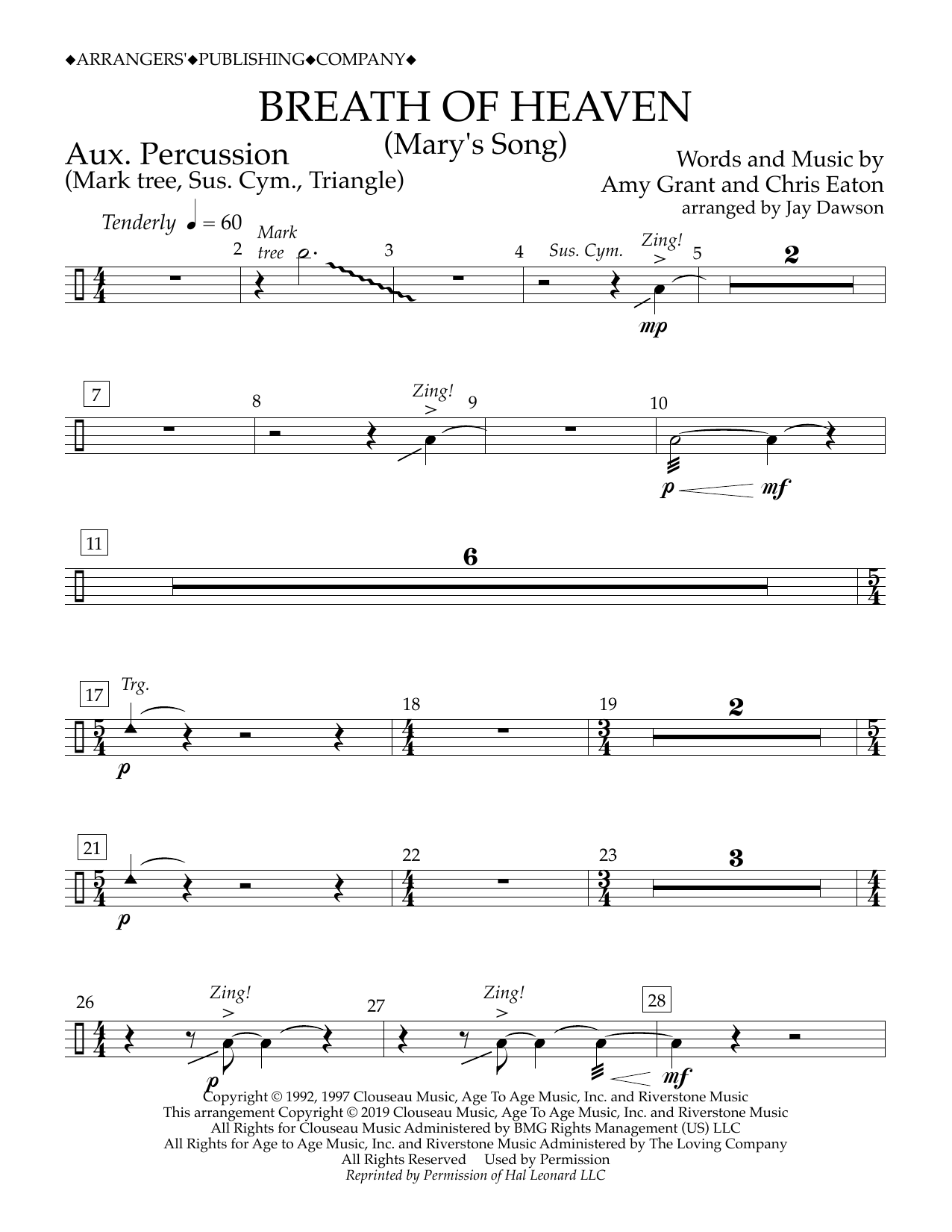 Amy Grant Breath of Heaven (Mary's Song) (arr. Jay Dawson) - Aux. Percussion Sheet Music Notes & Chords for Concert Band - Download or Print PDF