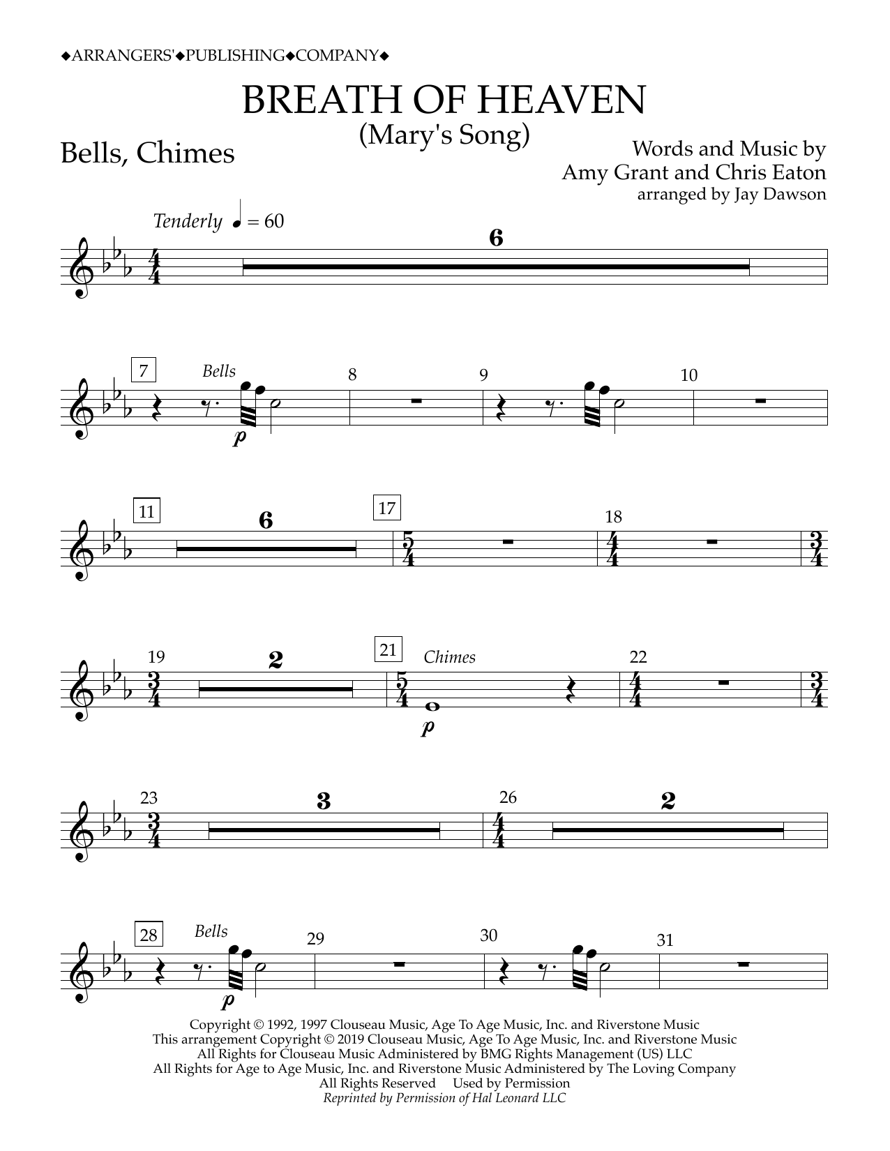 Amy Grant Breath of Heaven (Mary's Song) (arr. Jay Dawson) - Bells, Chimes Sheet Music Notes & Chords for Concert Band - Download or Print PDF