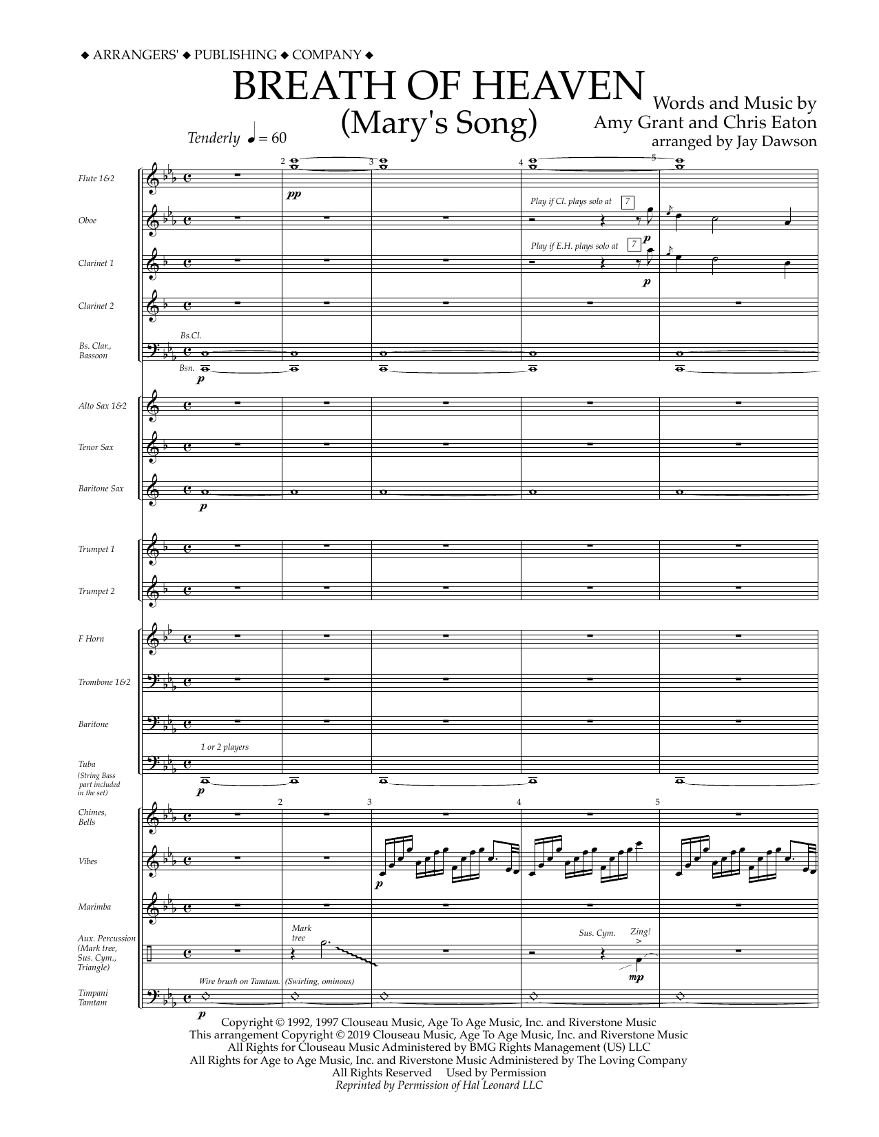 Amy Grant Breath of Heaven (Mary's Song) (arr. Jay Dawson) - Conductor Score (Full Score) Sheet Music Notes & Chords for Concert Band - Download or Print PDF