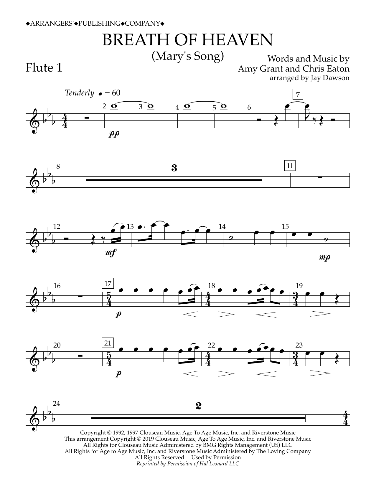 Amy Grant Breath of Heaven (Mary's Song) (arr. Jay Dawson) - Flute 1 Sheet Music Notes & Chords for Concert Band - Download or Print PDF