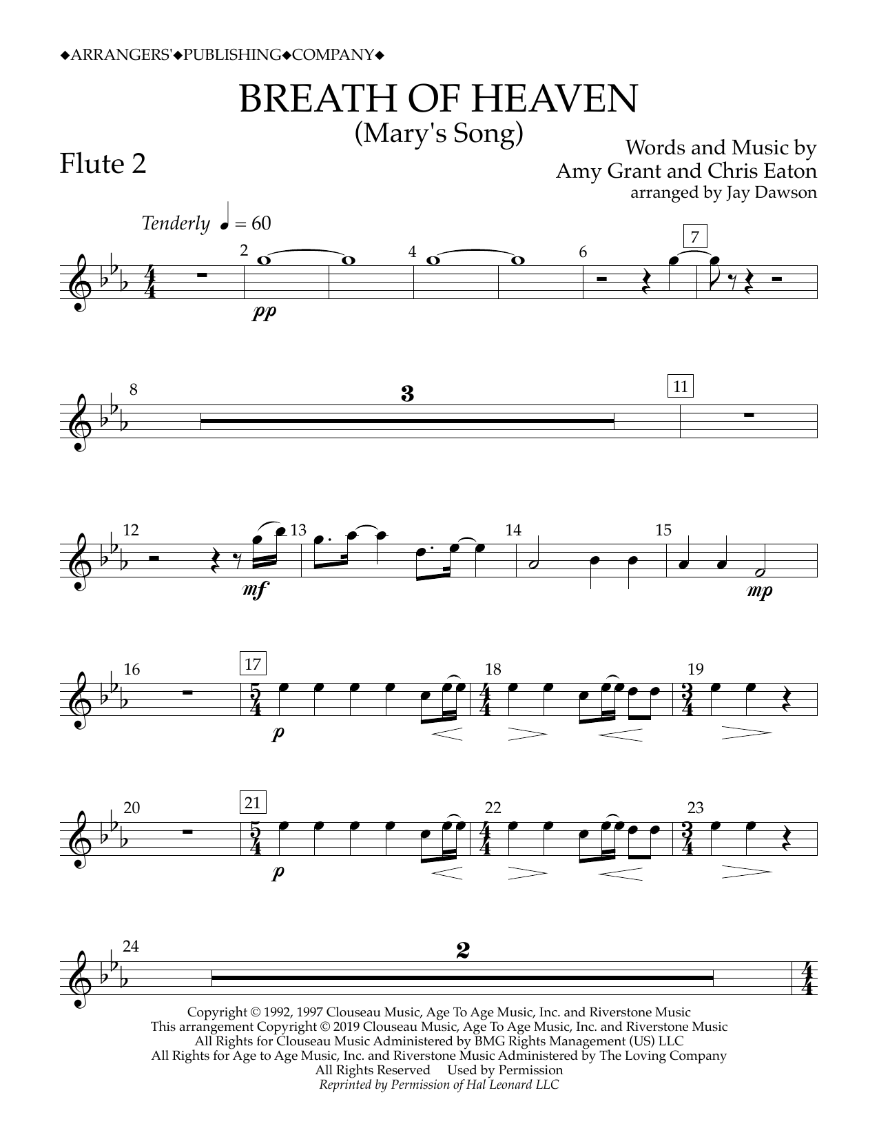 Amy Grant Breath of Heaven (Mary's Song) (arr. Jay Dawson) - Flute 2 Sheet Music Notes & Chords for Concert Band - Download or Print PDF