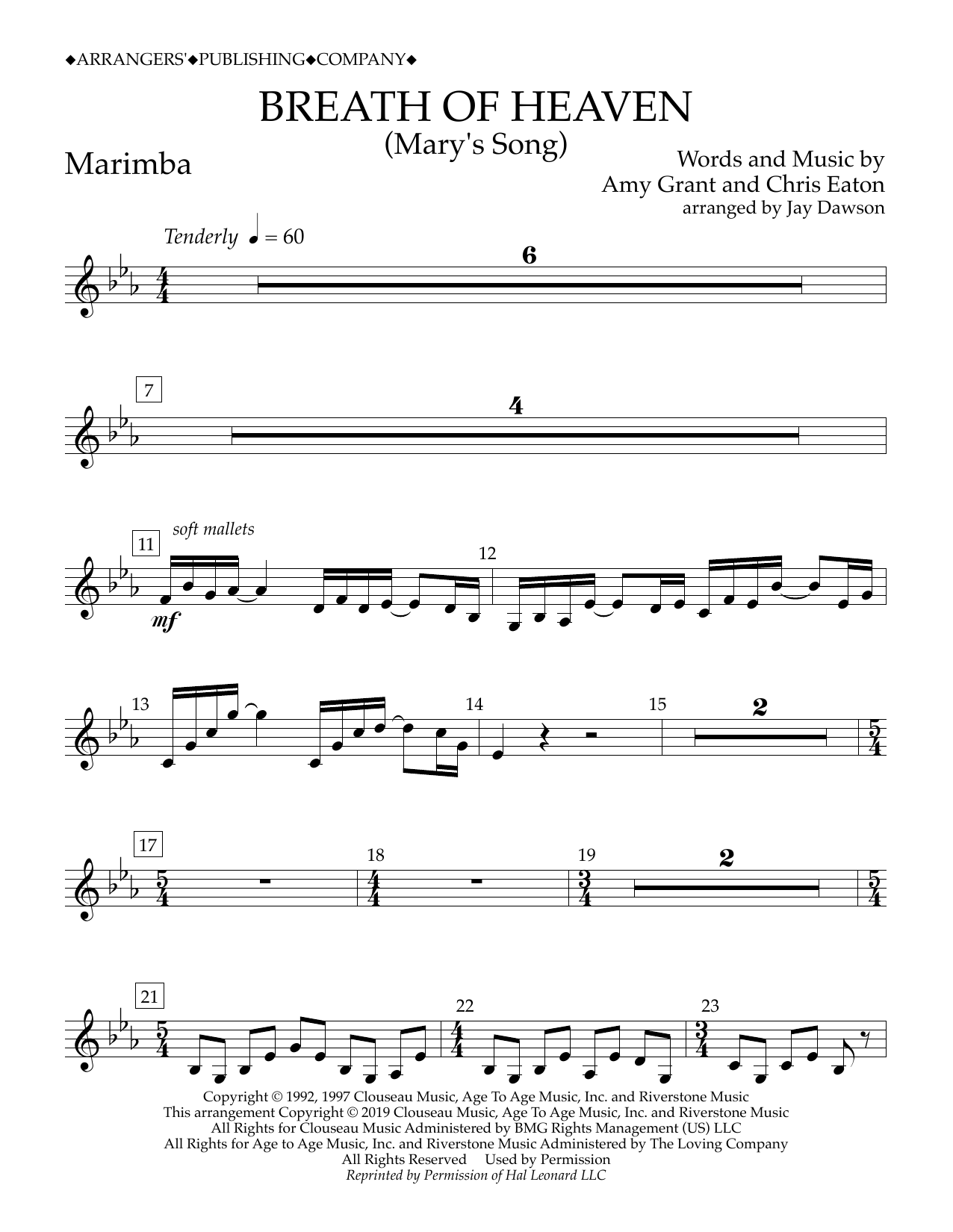 Amy Grant Breath of Heaven (Mary's Song) (arr. Jay Dawson) - Marimba Sheet Music Notes & Chords for Concert Band - Download or Print PDF