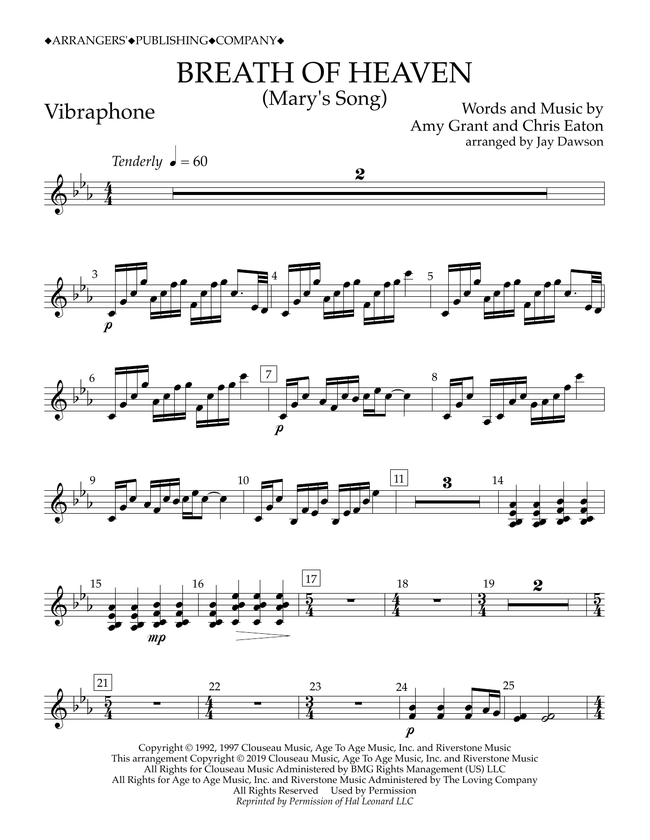 Amy Grant Breath of Heaven (Mary's Song) (arr. Jay Dawson) - Vibraphone Sheet Music Notes & Chords for Concert Band - Download or Print PDF