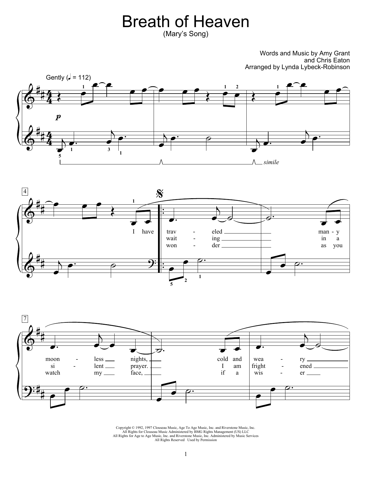 Amy Grant Breath Of Heaven (Mary's Song) (arr. Lynda Lybeck-Robinson) Sheet Music Notes & Chords for Educational Piano - Download or Print PDF