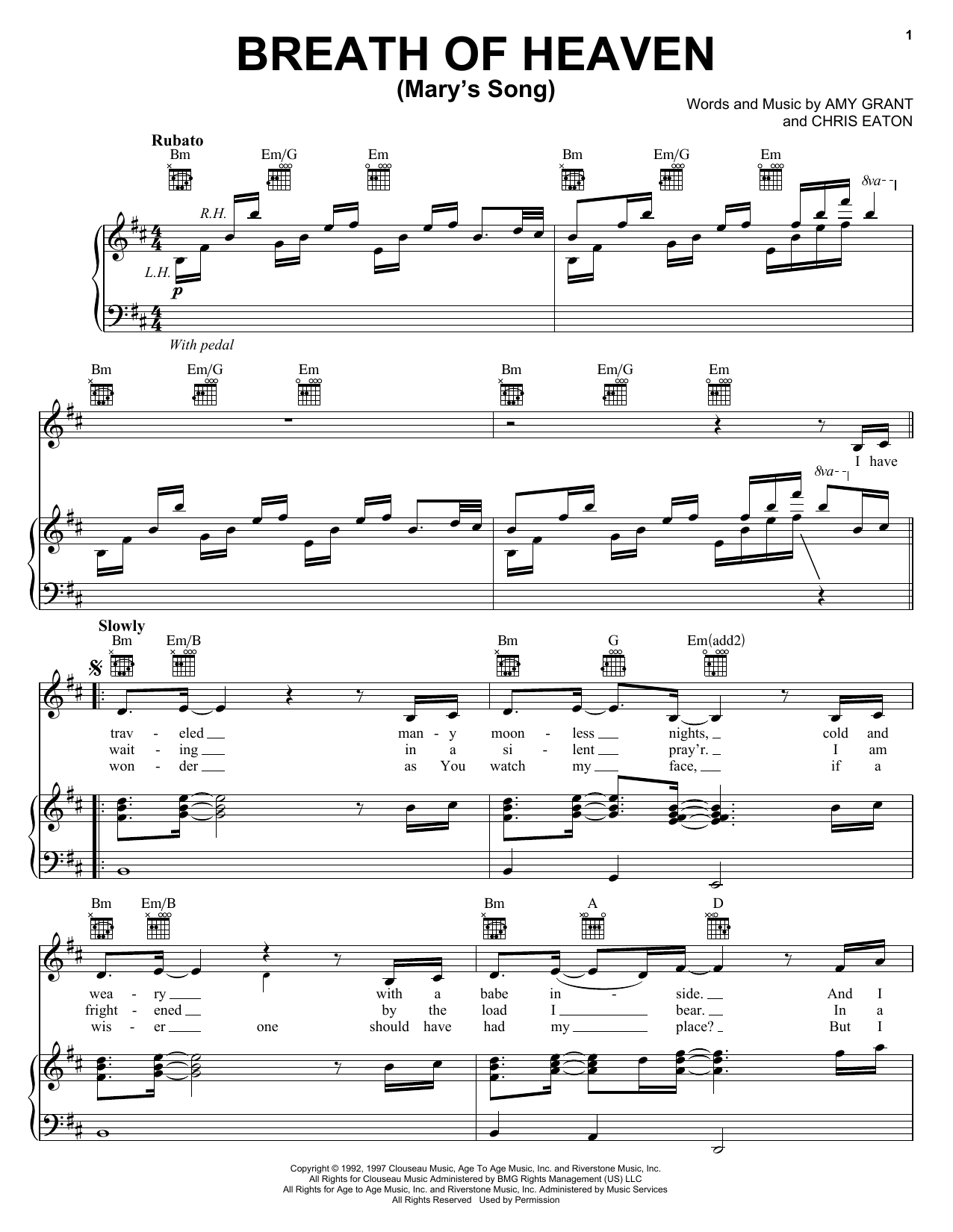 Amy Grant Breath Of Heaven (Mary's Song) Sheet Music Notes & Chords for Easy Piano - Download or Print PDF