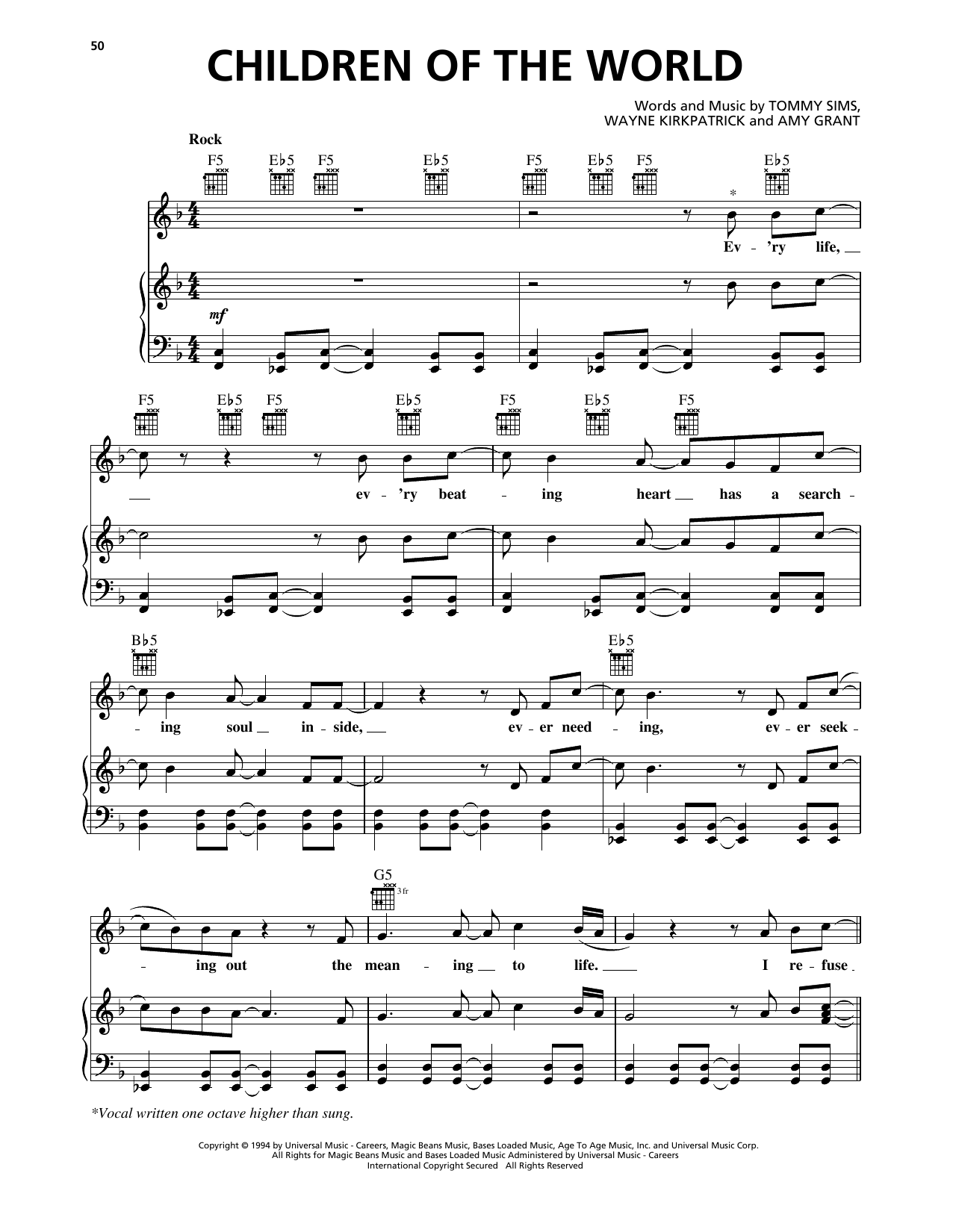 Amy Grant Children Of The World Sheet Music Notes & Chords for Piano, Vocal & Guitar Chords (Right-Hand Melody) - Download or Print PDF