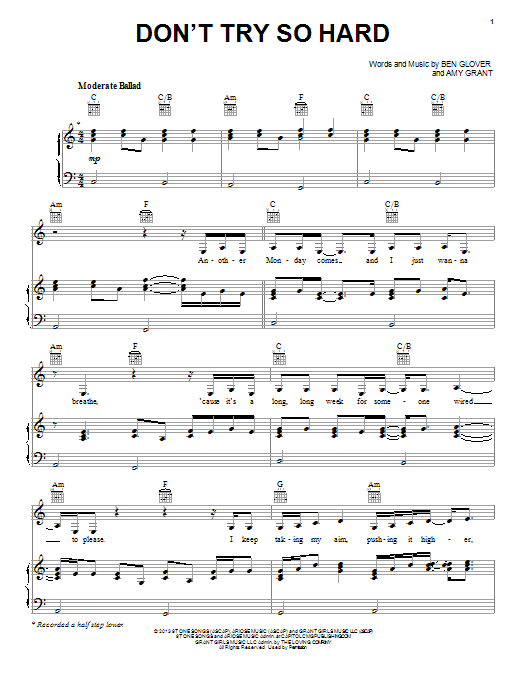 Amy Grant Don't Try So Hard Sheet Music Notes & Chords for Piano, Vocal & Guitar (Right-Hand Melody) - Download or Print PDF Amy Grant Don't Try So Hard Sheet Music Notes & Chords for Piano, Vocal & Guitar (Right-Hand Melody) - Download or Print PDF