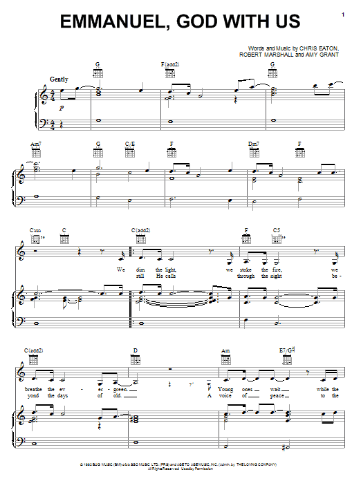 Amy Grant Emmanuel, God With Us Sheet Music Notes & Chords for Piano, Vocal & Guitar (Right-Hand Melody) - Download or Print PDF