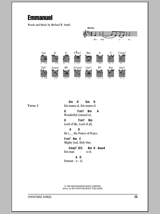 Michael W. Smith Emmanuel Sheet Music Notes & Chords for Melody Line, Lyrics & Chords - Download or Print PDF