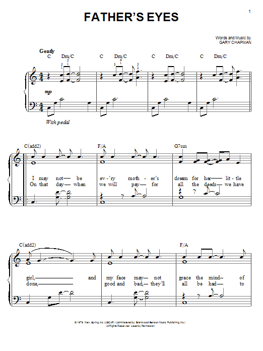Amy Grant Father's Eyes Sheet Music Notes & Chords for Piano, Vocal & Guitar (Right-Hand Melody) - Download or Print PDF