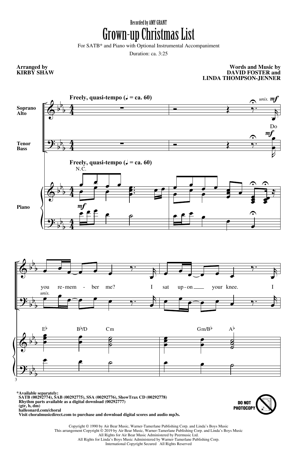Amy Grant Grown-Up Christmas List (arr. Kirby Shaw) Sheet Music Notes & Chords for SSA Choir - Download or Print PDF