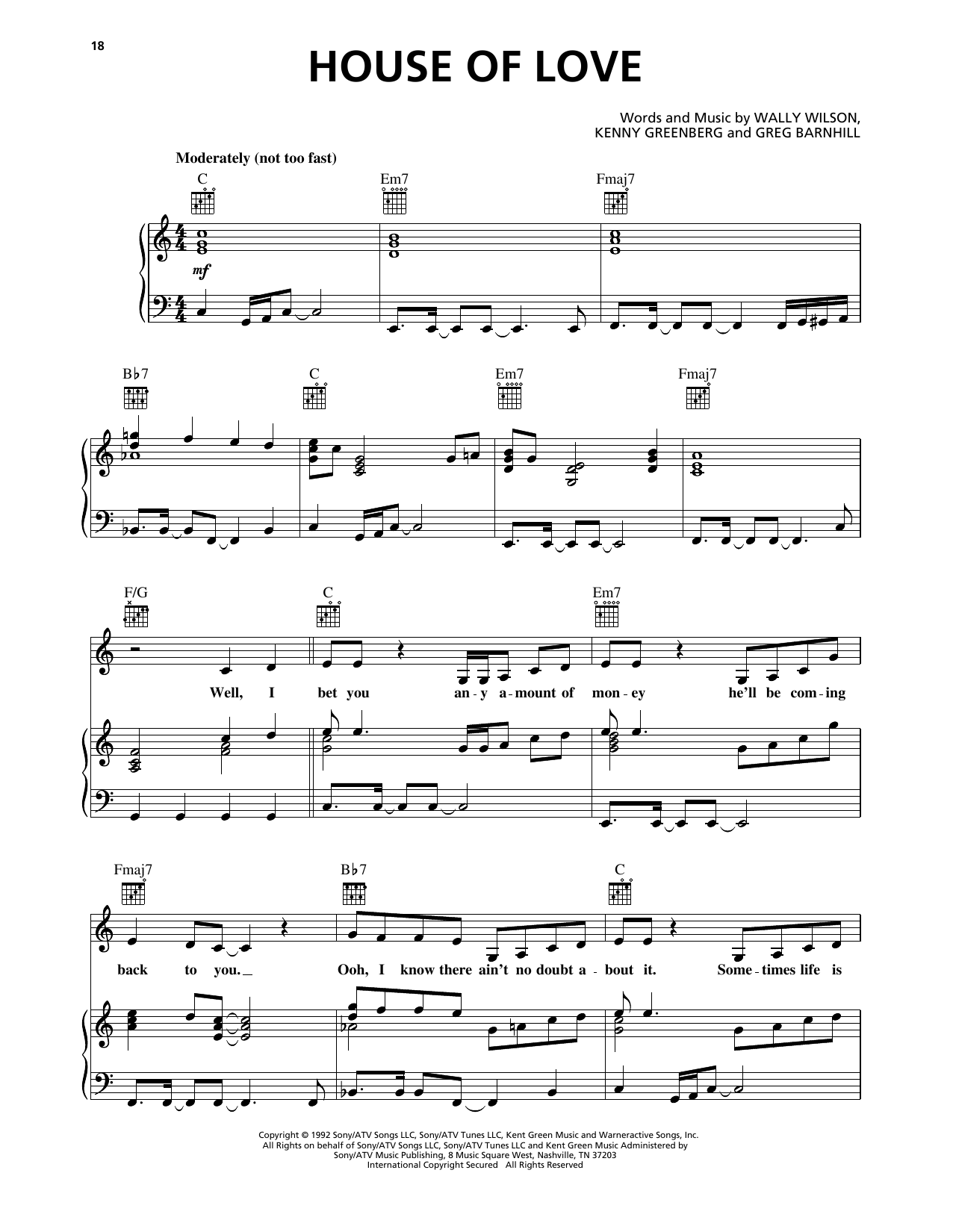 Amy Grant House Of Love Sheet Music Notes & Chords for Piano, Vocal & Guitar Chords (Right-Hand Melody) - Download or Print PDF