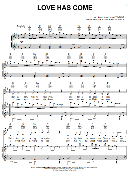 Amy Grant Love Has Come Sheet Music Notes & Chords for Piano, Vocal & Guitar (Right-Hand Melody) - Download or Print PDF